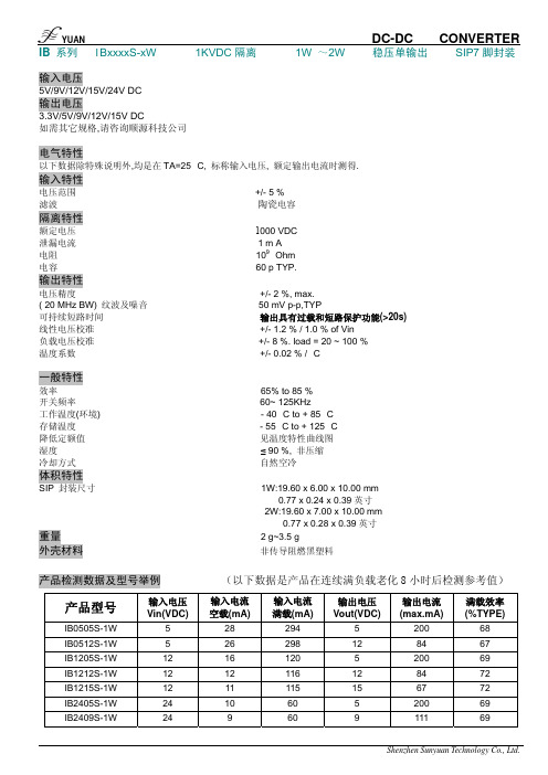 阳光源电子有限公司 YUAN DC-DC 转换器 Shenzhen Sunyuan Technolo