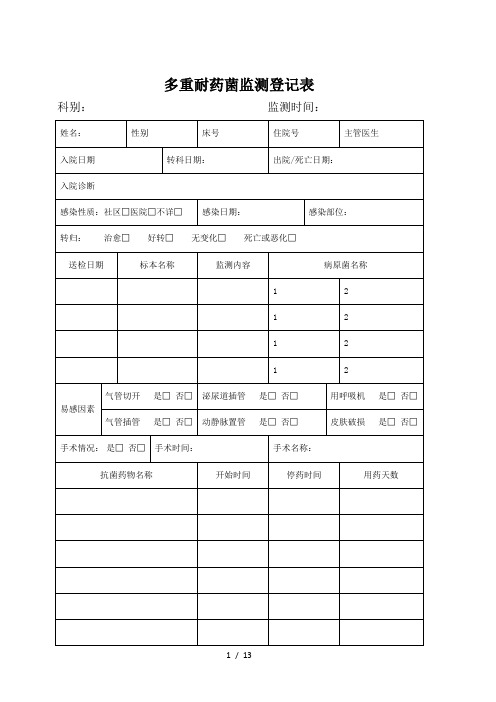 医院多重耐药菌目标性监测登记表