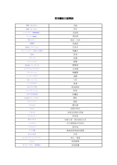 常用化妆日语单词
