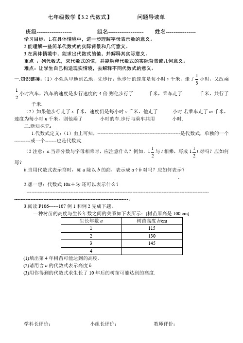 (代数式)导读单2