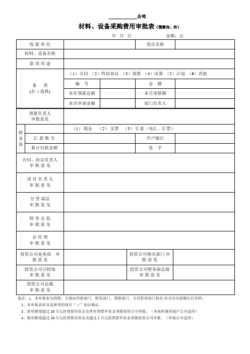 材料采购费用审批表(投资公司审批表)