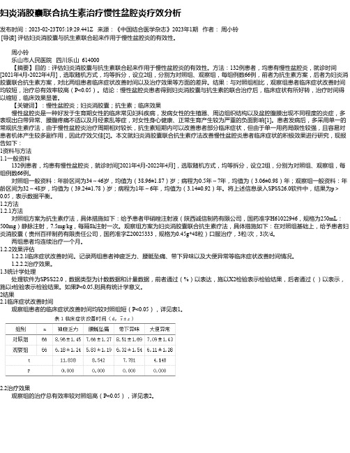 妇炎消胶囊联合抗生素治疗慢性盆腔炎疗效分析