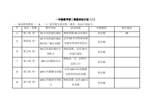 一年级数学第二课堂活动计划(二)