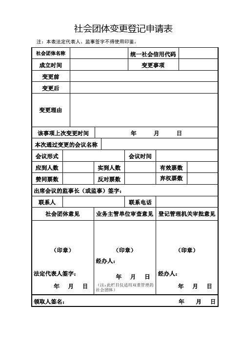 社会团体变更登记申请表