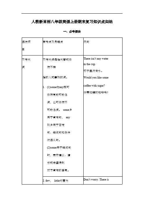 人教新目标八年级英语上册期末复习知识点归纳