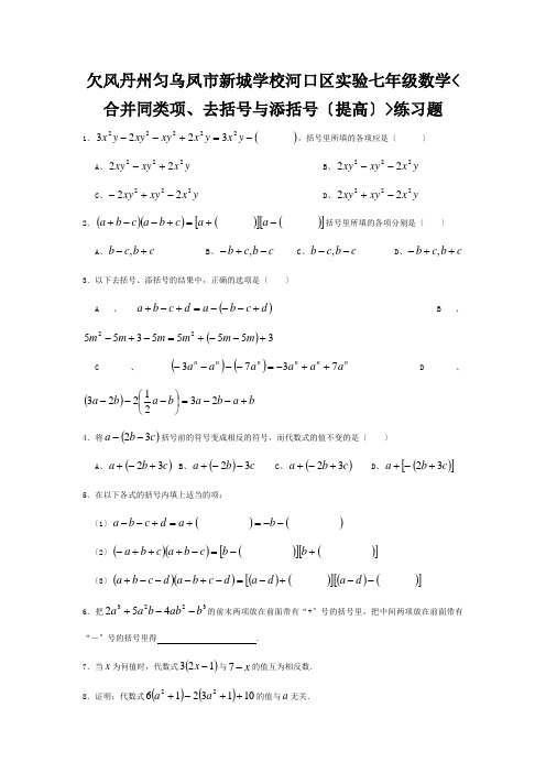 七年级数学(合并同类项、去括号与添括号(提高))练习题试题