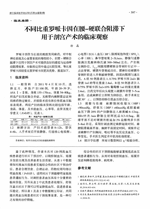 不同比重罗哌卡因在腰一硬联合阻滞下用于剖宫产术的临床观察