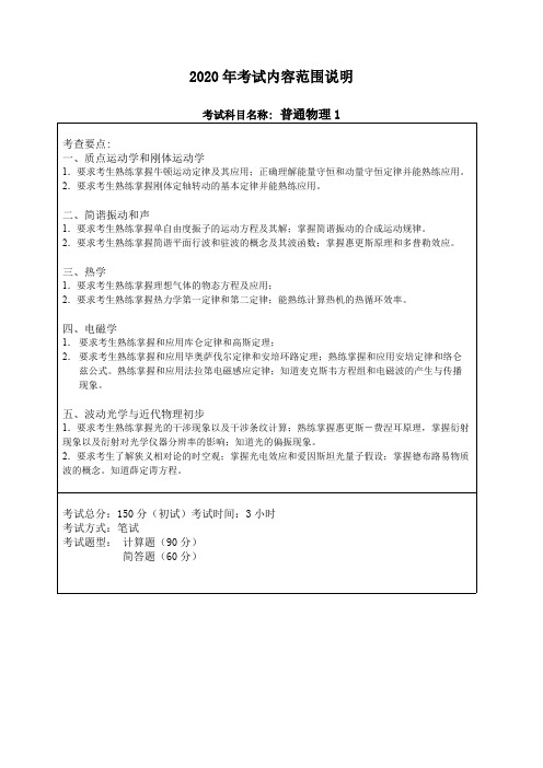 哈尔滨工程大学817普通物理12020考研专业课初试大纲