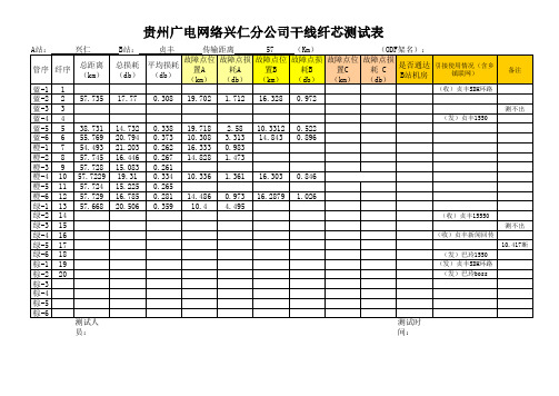 纤芯测试样表