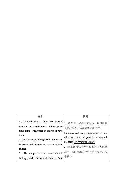 2021高考一轮人教版英语 必修2 Unit 1  Cultural relics