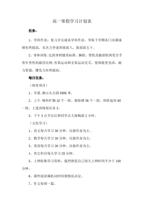 高一寒假学习计划表