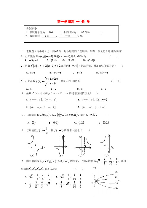 北京市第六十六中学高一数学上学期期中检测试题新人教A版【会员独享】