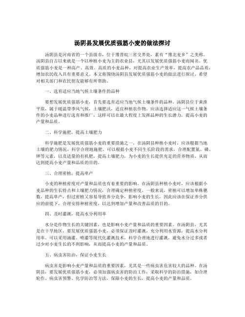 汤阴县发展优质强筋小麦的做法探讨