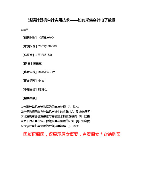 浅谈计算机审计实用技术——如何采集会计电子数据