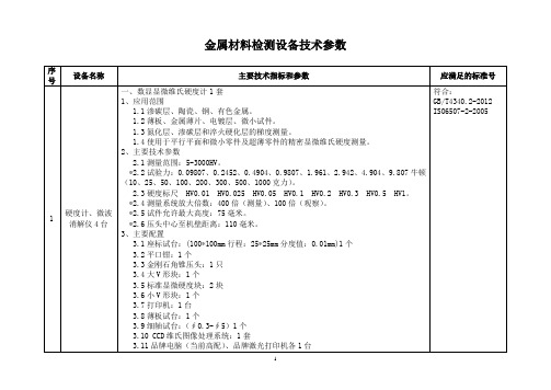 金属材料检测设备技术参数