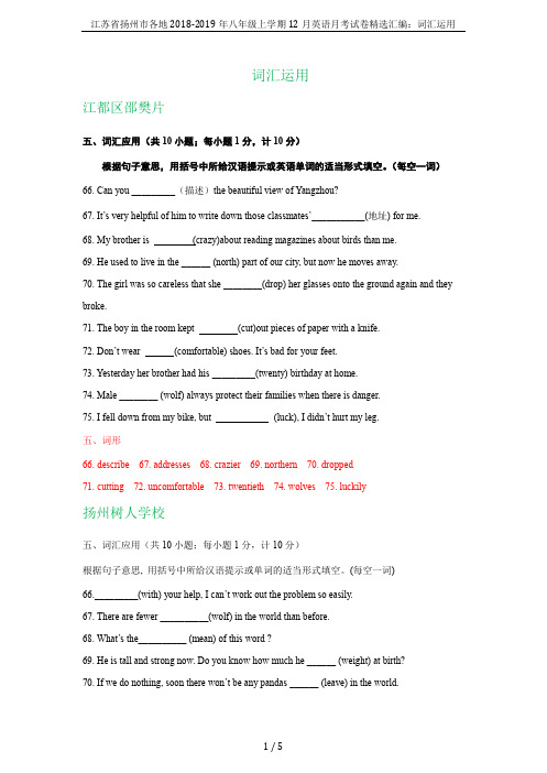 江苏省扬州市各地2018-2019年八年级上学期12月英语月考试卷精选汇编：词汇运用