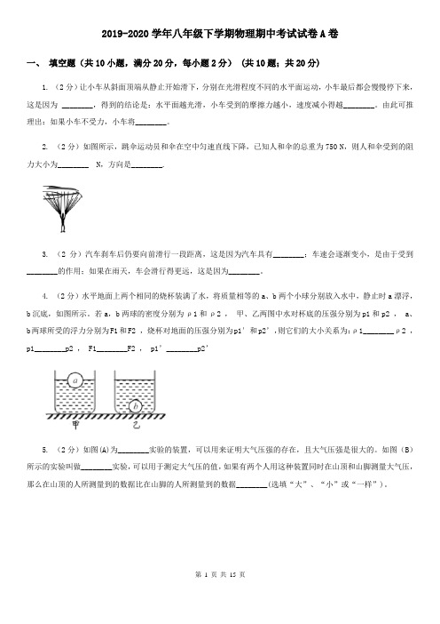 2019-2020学年八年级下学期物理期中考试试卷A卷