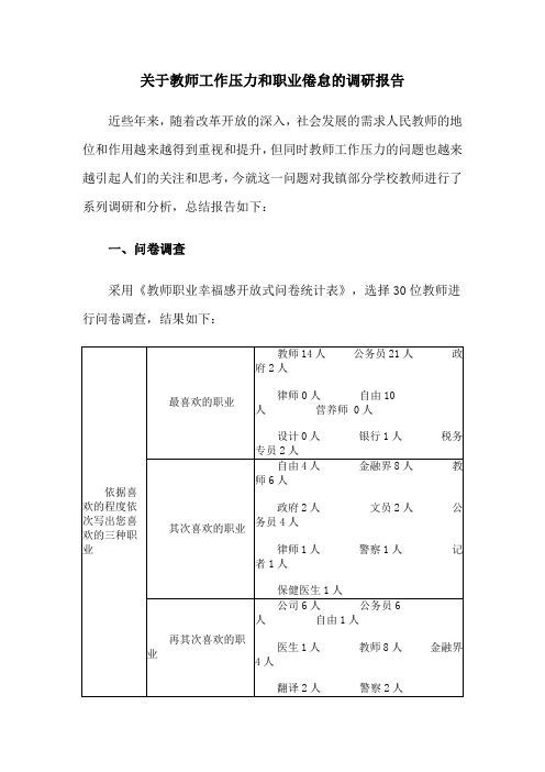 关于教师工作压力和职业倦怠的调研报告