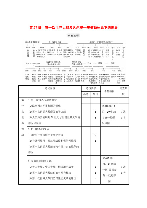 2019高考历史总复习专题十二20世纪的两次世界大战第27讲第一次世界大战及凡尔赛_华盛顿体系下的世界学案