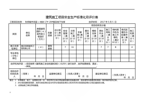 建筑施工项目安全生产标准化月评价表填写样板