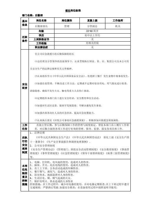 后勤部部长岗位标准