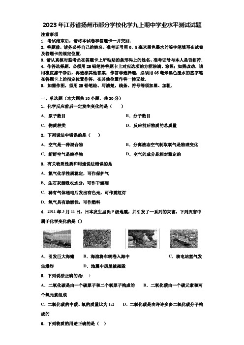 2023年江苏省扬州市部分学校化学九上期中学业水平测试试题含解析