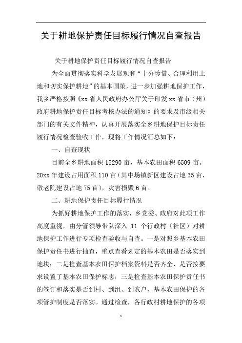 关于耕地保护责任目标履行情况自查报告