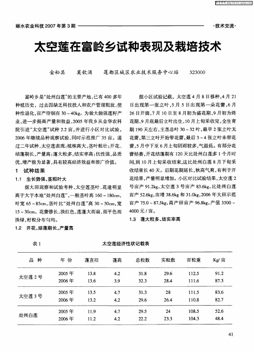 太空莲在富岭乡试种表现及栽培技术