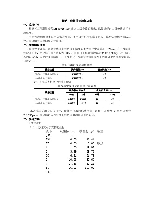 道路中线圆曲线放样方案