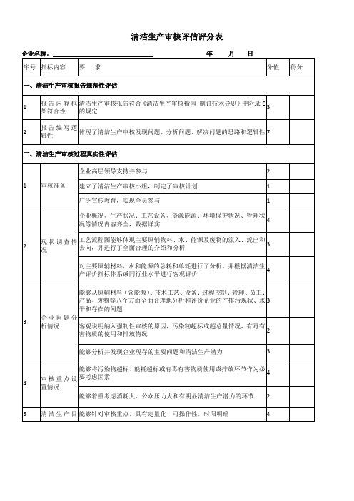 清洁生产审核评估评分表