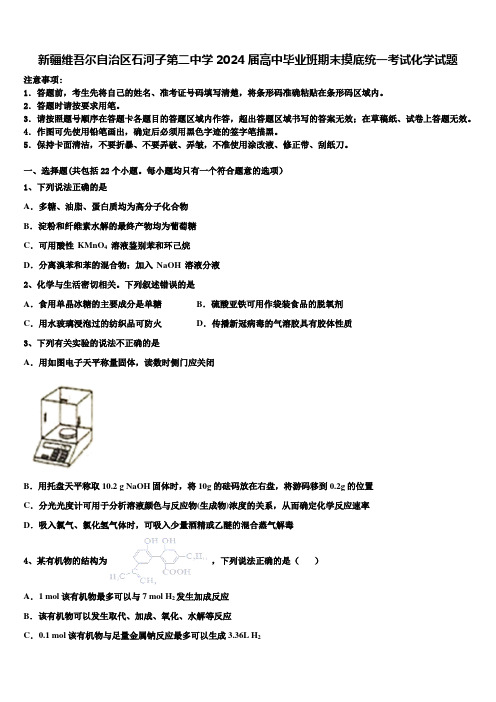 新疆维吾尔自治区石河子第二中学2024届高中毕业班期末摸底统一考试化学试题含解析