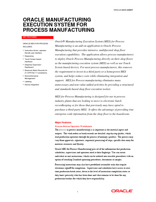 Oracle Manufacturing Execution System (MES) for Pr