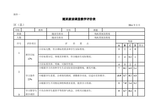 随班就读课堂教学评价表