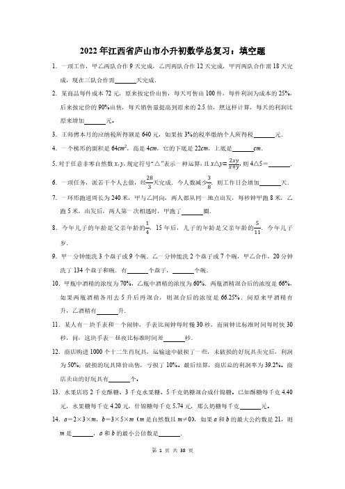 2022年江西省庐山市小升初数学总复习：填空题附答案解析