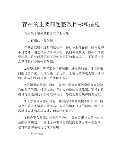 存在的主要问题整改目标和措施