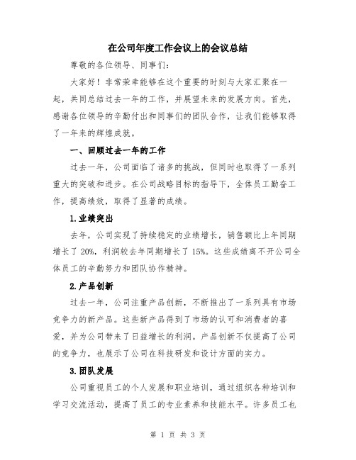 在公司年度工作会议上的会议总结