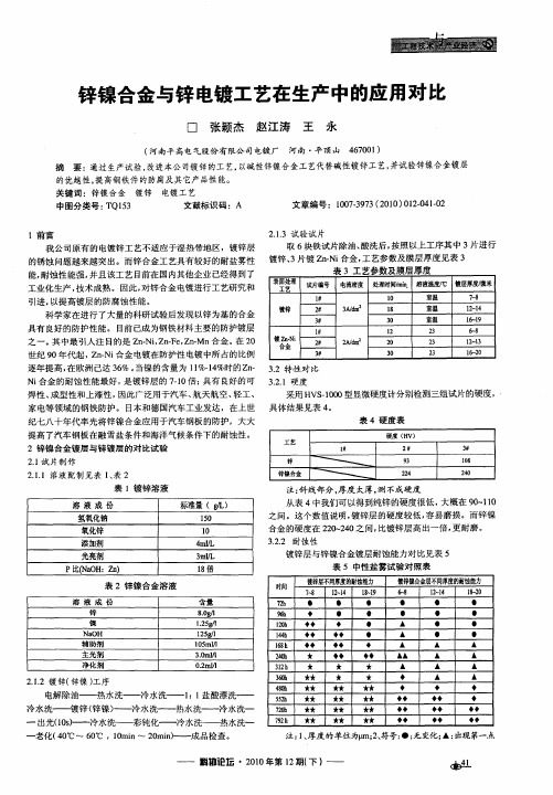 锌镍合金与锌电镀工艺在生产中的应用对比