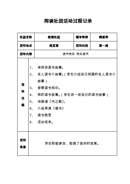 阅读社团社团活动记录