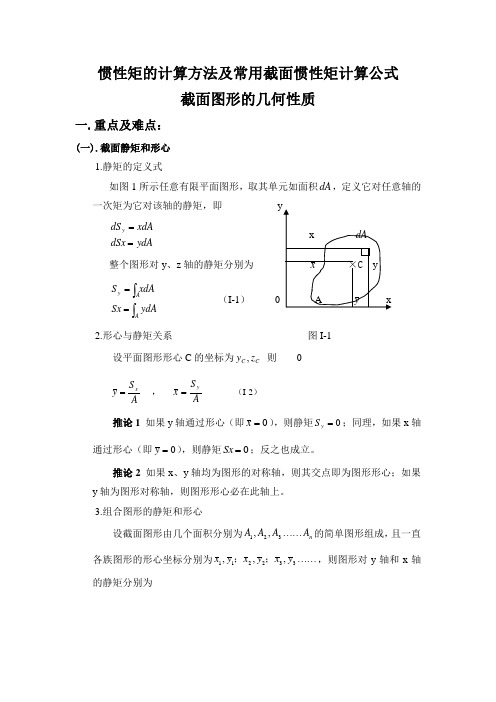 惯性矩的计算方法及常用截面惯性矩计算公式