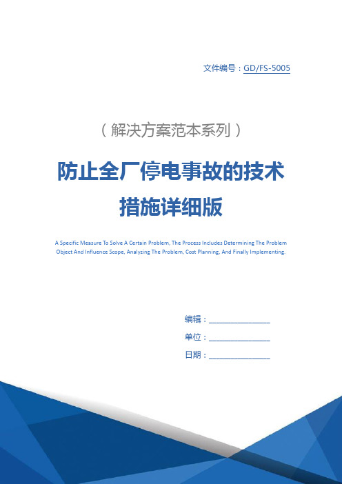 防止全厂停电事故的技术措施详细版