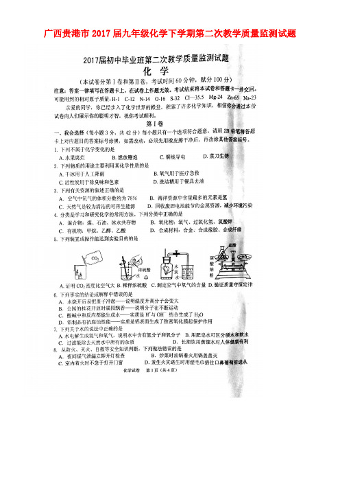 广西贵港市九年级化学下学期第二次教学质量监测试题(扫描版)