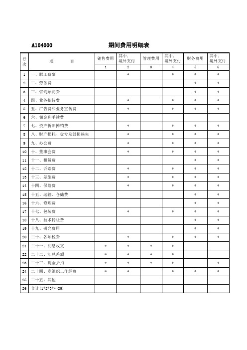 A104000期间费用明细表