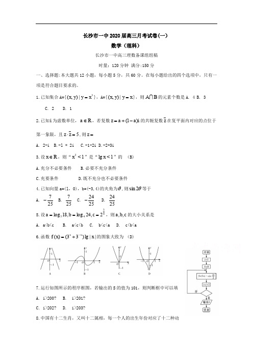 湖南省长沙市第一中学2020届高三上学期第一次月考数学(理科)试题 Word版含答案