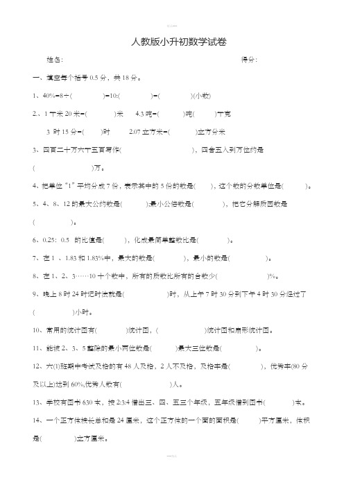 2018人教版小升初数学试卷及答案