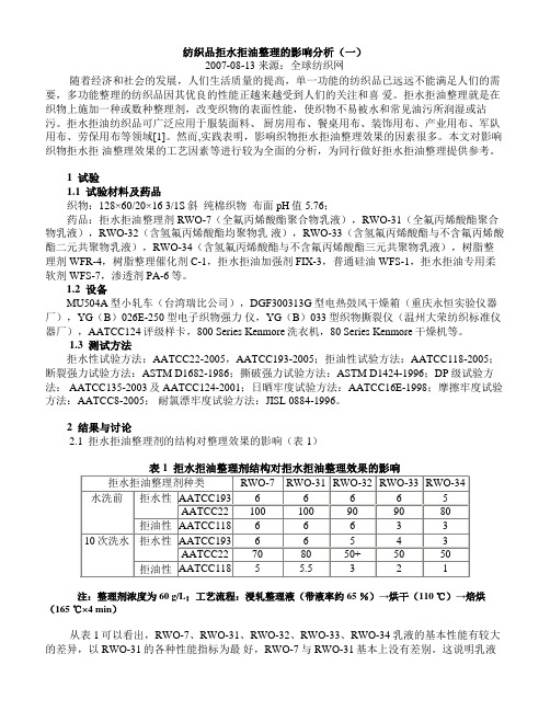 纺织品拒水拒油整理的影响分析