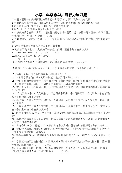 小学二年级数学拓展智力练习题