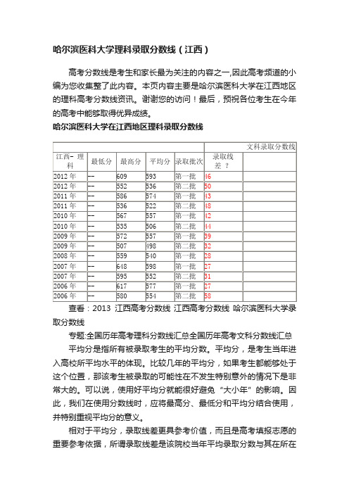 哈尔滨医科大学理科录取分数线（江西）