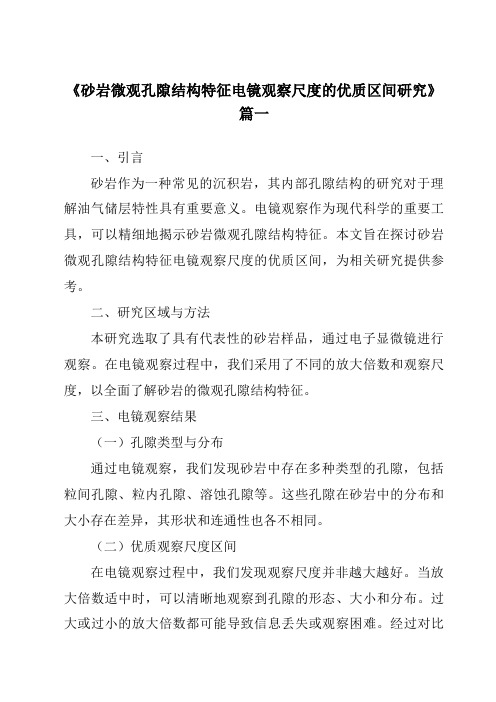 《2024年砂岩微观孔隙结构特征电镜观察尺度的优质区间研究》范文