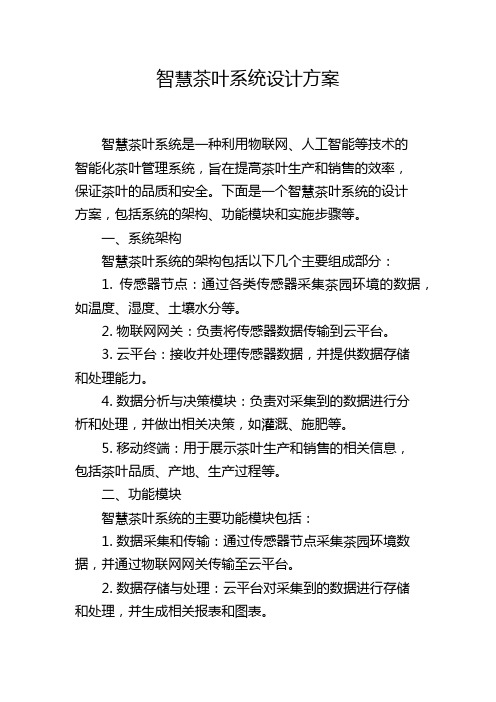 智慧茶叶系统设计方案,1200字