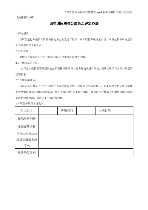 【标准】XX公司职位分级员工评定办法